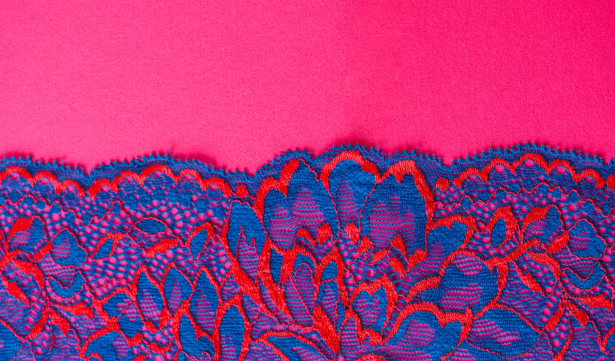 Decorative lace with red floral embroidery