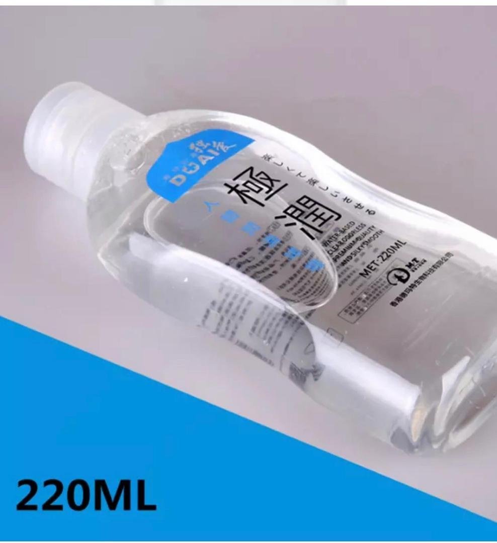 220ml clear bottle with blue label containing cleaning liquid solution displayed at an angle